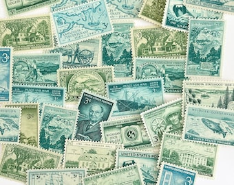 10 Unused 3 Cent Green Vintage US Postage Stamps - Collection of 3 Cent Green US Postage / Wedding Postage