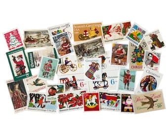 Vintage Christmas Postage Stamps: Unused Holiday Theme Collection