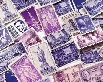 50 Unused Vintage Shades of Purple Postage Stamps - Collection of 3 Cent Purple US Postage - Grab Bag of Stamps all 3 cents