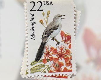 5 Vintage Mockingbird Postage Stamps - Unused 22 Cent Stamps