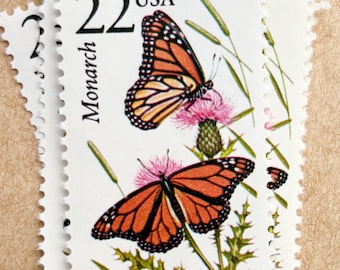 6 Unused Vintage Monarch Butterfly Postage Stamps / Monarch Butterfly North American Wildlife Postage Stamps / 22 cents