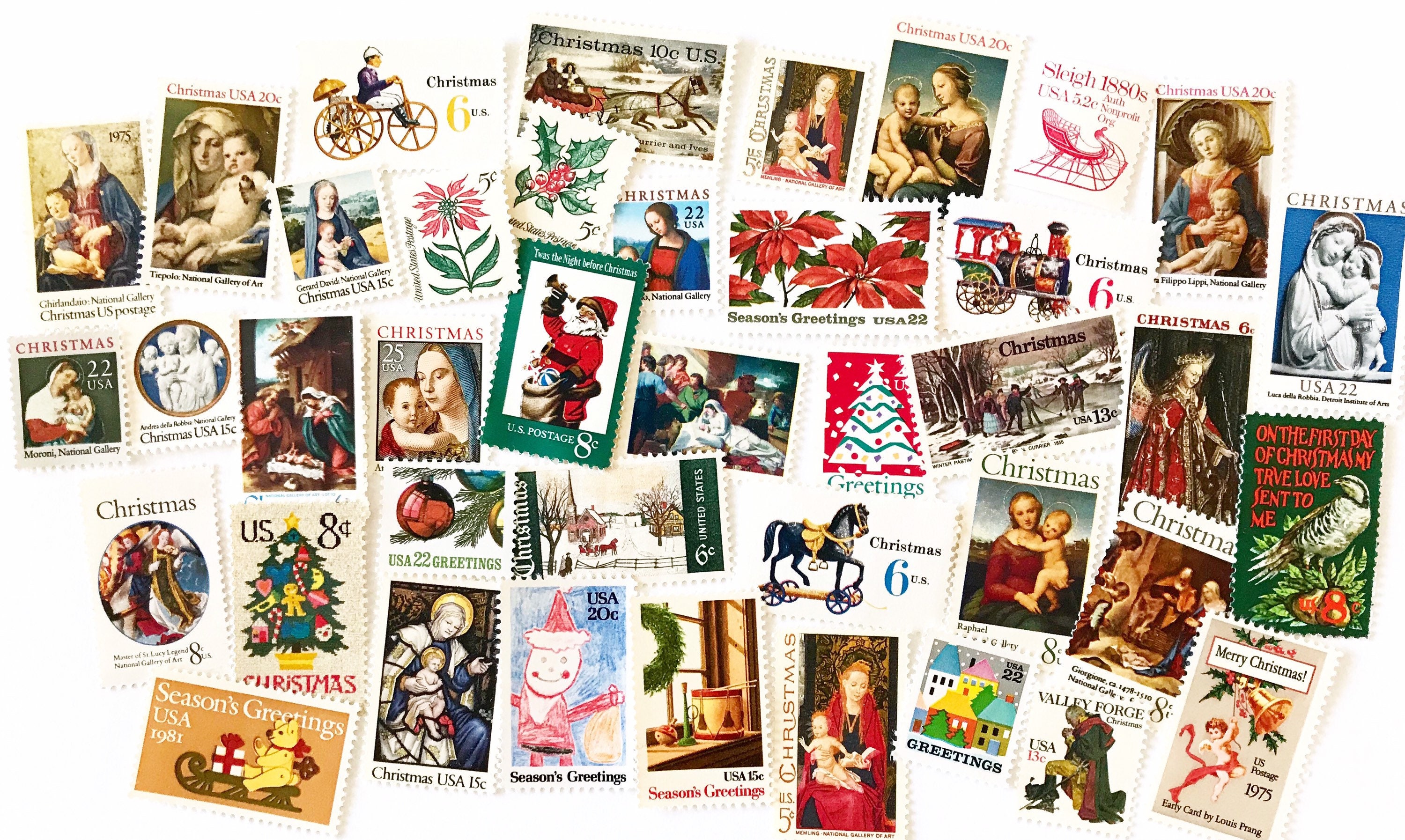 10 Christmas Mailbox Postage Stamps Unused Vintage Holiday Stamps for  Mailing