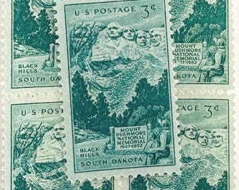 10 Unused Mount Rushmore Vintage Weddign Postage Stamps / Black Hills South Dakota Green US Postage Stamps / 3 cents