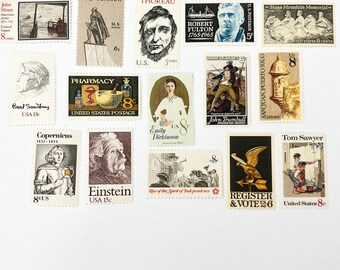 15 Unused Vintage Postage Stamps - Collection of Black and natural shades of US Postage - exact stamps shown