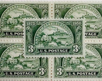 10 Unused American Bankers Association Vintage Postage Stamps / Green US Postage Stamps / 3 cents / Scott 987