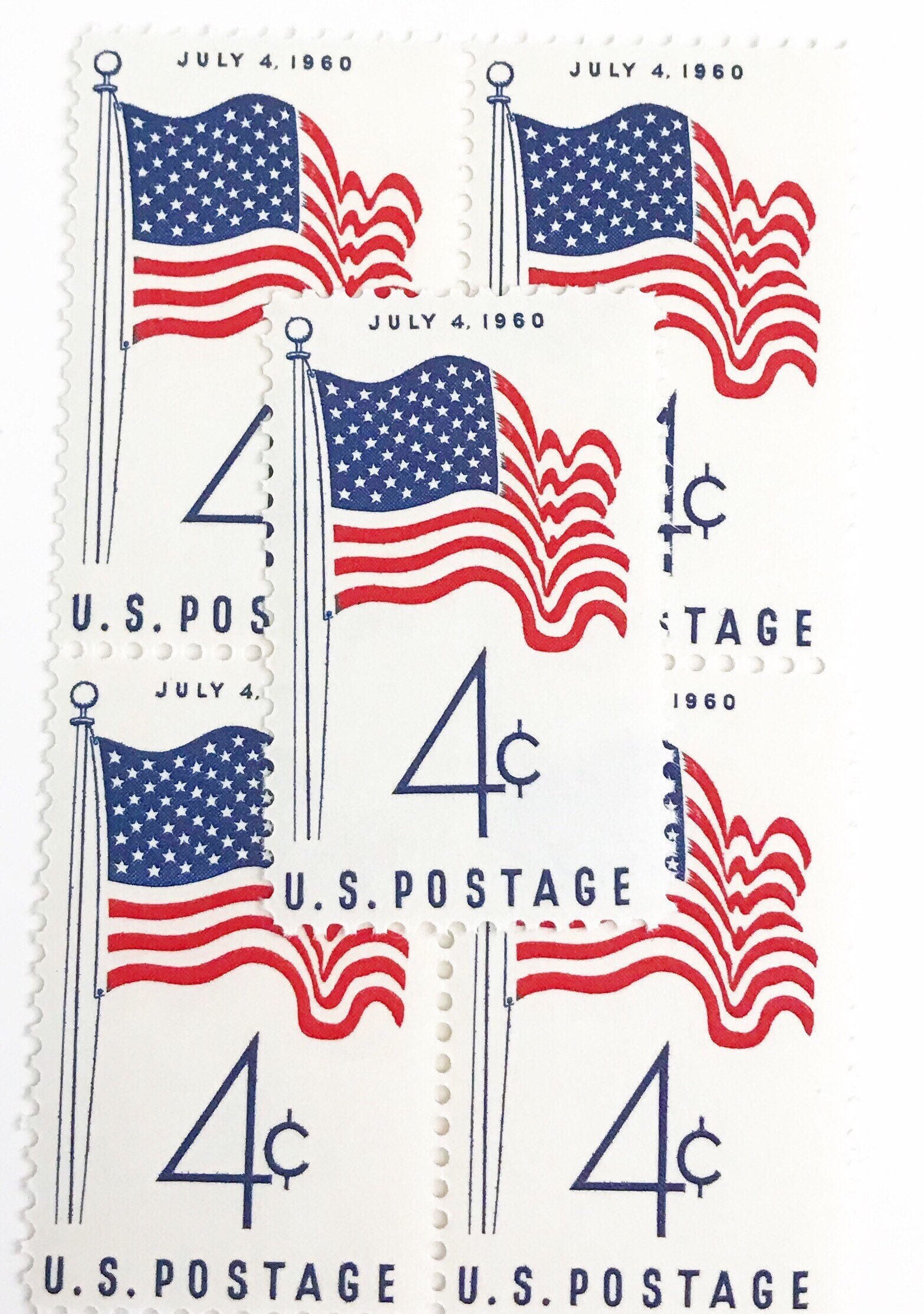12 Unused Vintage American Flag US Postage Stamps / 4 cents / Red, White and Blue Wedding Invitation Postage Stamp / Scott 1153