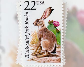 6 Vintage Black-tailed Jack Rabbit Postage Stamps: 22 Cent Wildlife