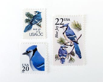 Set of Vintage Blue Jay US Postage Stamps for Wedding Invitations & Snail Mail Unused