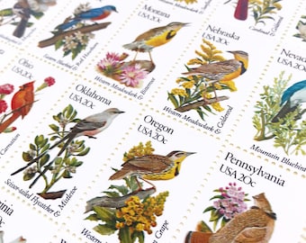 50 State Bird & Flower Vintage Postage Stamps: Unused 20 Cent Wedding Stamps