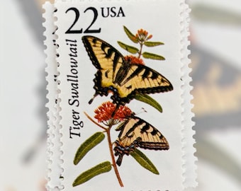 6 Vintage Tiger Swallowtail Butterfly Postage Stamps: Unused 22 Cent US Wildlife