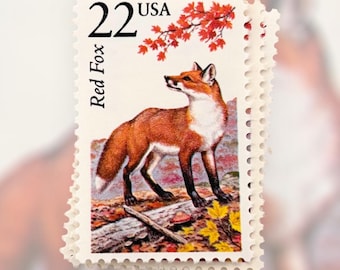 5 Vintage Red Fox Postage Stamps - Unused 22 Cent Wildlife Stamps