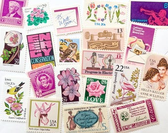Pink Wedding Stamp Set / US Pink Set of Vintage Unused Postage Stamps / Post 5 Letters 1 oz. rate / Pink Wedding Postage Stamps