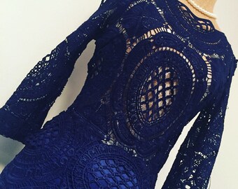 lace back bodycon dress in sparkling blue sapphire