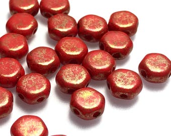 Honeycomb Beads Two Holes  Red Lumi 30Pc 6mm