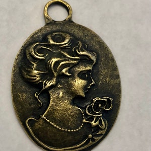 1 Bronze Tone Lady Cameo Charm, Victorian Lady Cameo