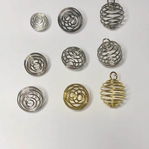 Spiral Cage Bead Holders – Silver & Gold Tone Wire Cages for Crystals, Pendants, Charms, Essential Oil Jewelry Making