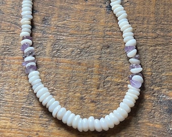 Hawaii Puka Shells, Amethyst Necklace (16 inch) | Real, Surf Tumbled Puka Shells Choker Necklace