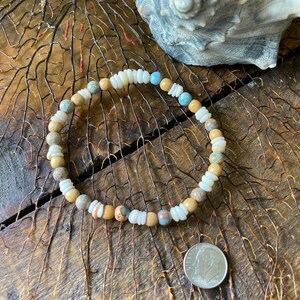 Hawaii Puka Shells, Carolina Blue Sediment Jasper Bracelet 8.50 inch Hawaii Puka Shell, Vintage Bead Stretch Bracelet 1504 image 2