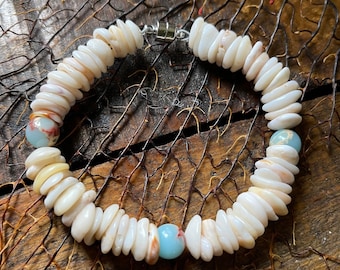 Hawaii Puka Shells Ocean Sediment Jasper Bracelet (7 inch)