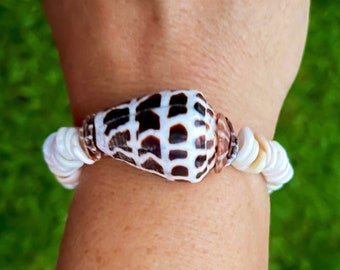 Chunky Hebrew Cone Puka Shells Bracelet | Hawaii Puka Shell Hebrew Cone Stretch Bracelet #1132