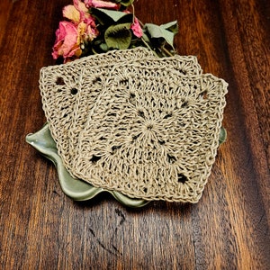 Crochet Hemp Cord Dish Scrubber Sets, Reusable Handmade Eco Friendly Dish Scrubbers
