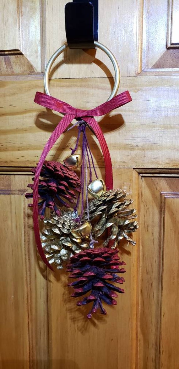 Rustic Red And Gold Pinecone Door Hanger Yule Door Hanger Etsy