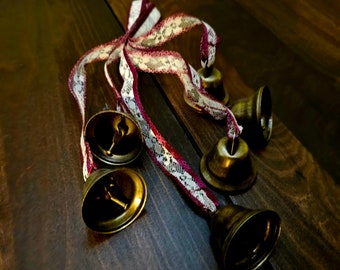 Handmade Witch Bells for Door Protection, Beltane Red and White Witches Bells for Doorknob