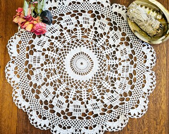 Ostara Easter Spring Flower Crochet Doily, White Ostara Hand Crocheted Altar Cloth