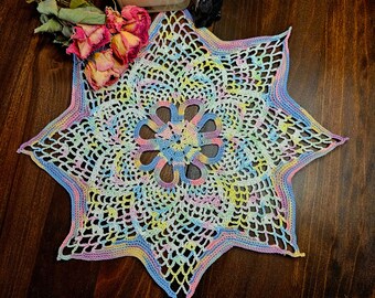 Mandala Crochet Doily, Ostara Flower Mandala Crocheted Altar Cloth
