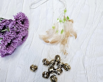 Handmade Witch Bells for Door: Hemp, Feather, and Gold Bells