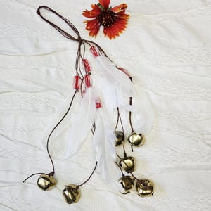 Handmade Witch Bells: Hemp Cord, Feather Door Protection Chime
