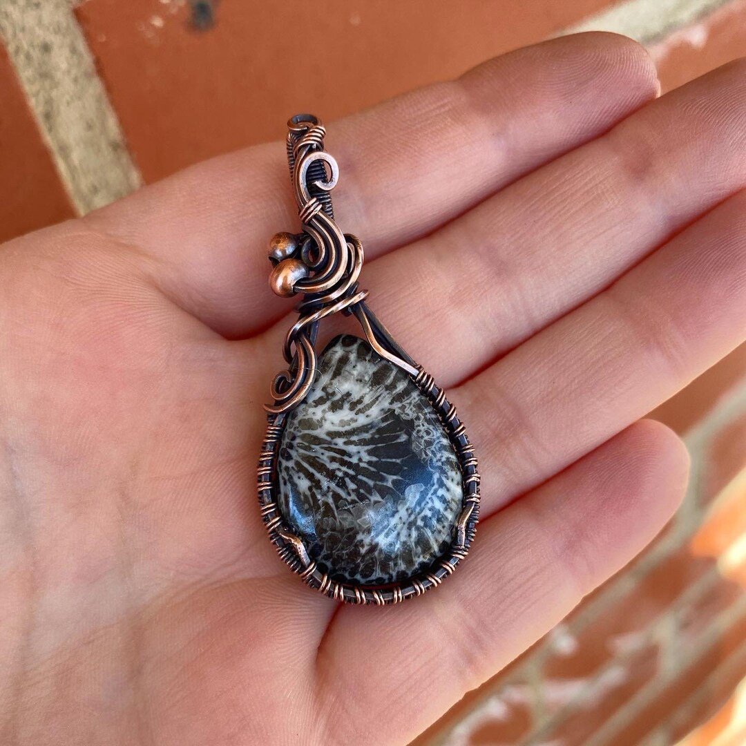 Black Fossil Coral Pendant Etsy