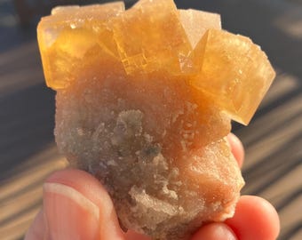 Yellow fluorite | Purple phantoms | Peach Matrix | China