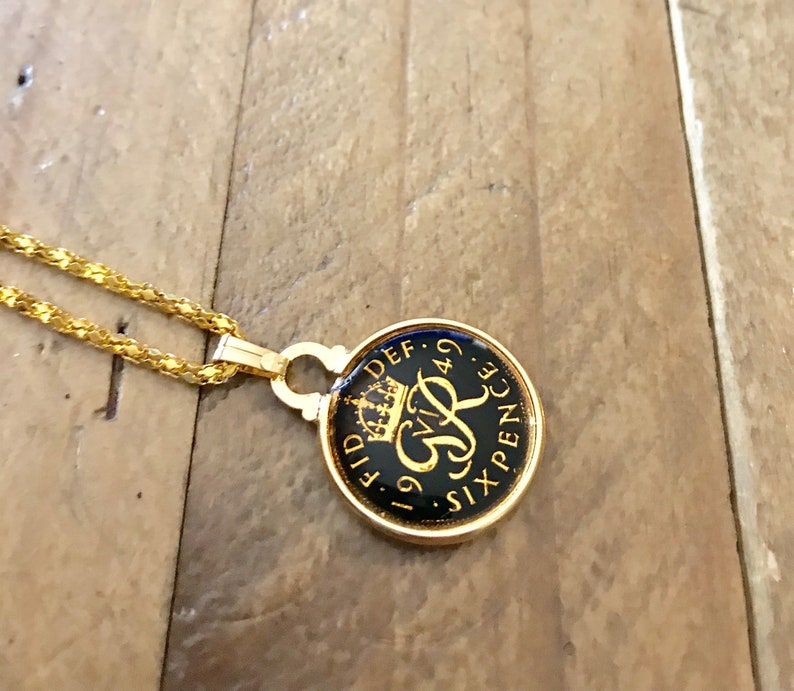 Beautiful 1949 Enamel Lucky Sixpence Coin Pendant and Necklace 70th Birthday Gift Gift for mom or Nan