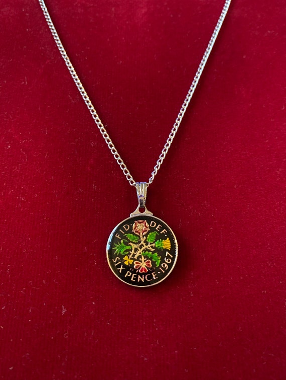 Beautiful Enamelled Sixpence Coin 