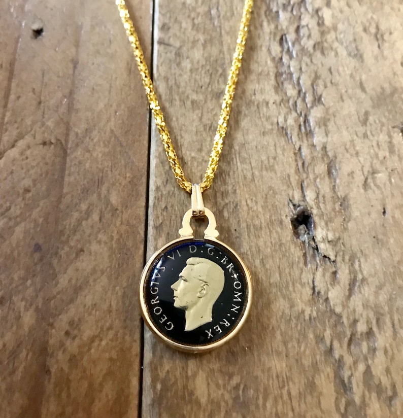 Beautiful 1949 Enamel Lucky Sixpence Coin Pendant and Necklace 70th Birthday Gift Gift for mom or Nan