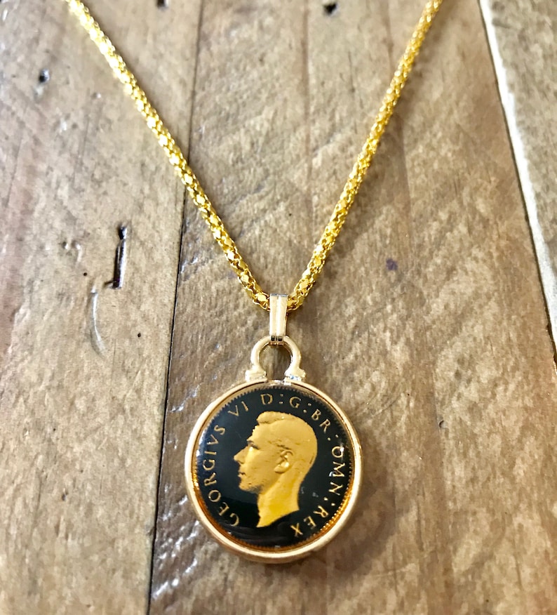 Beautiful 1949 Enamel Lucky Sixpence Coin Pendant and Necklace 70th Birthday Gift Gift for mom or Nan