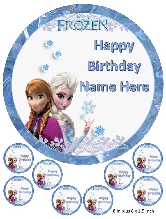 FROZEN ELSA AND ANNA 8 inch personalised icing cake topper birthday childrens