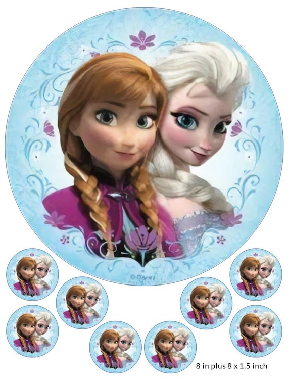 FROZEN ELSA AND ANNA 8 inch personalised icing cake topper birthday childrens