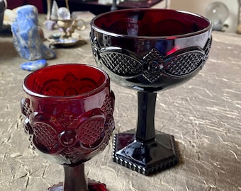 Par de copas de altar, cristal rubí