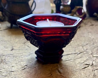 Ruby glass candle holder, vintage