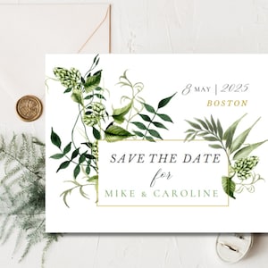Save the Date Postkarte, grün Save the Dates, Save the Date Vorlage, druckbare Save the Date, Garten, Hochzeit, Greenery Vorlage. DIY