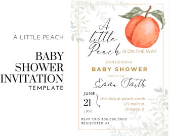 Peach Baby Shower Invitations, Little Peach is on the Way, A Little Peach Baby Shower, Baby Shower Invitations, Sweet Peach Template, Peach