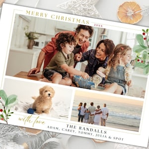 Kerstfotokaart - lay-out met 3 foto's - kerstsjabloon - bewerkbare DIY-kerstkaart - CANVA - SALE
