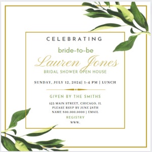 Bridal Shower Invite Template, Greenery Shower Invite, Digital Bridal Shower Invite, Editable Shower Invite, Bridal Invitation Template