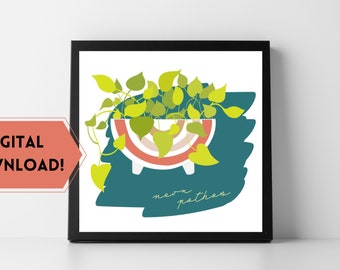Neon Pothos Digital Print, Digital Artwork, Digital Download