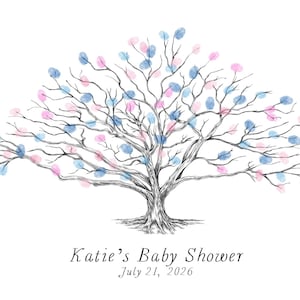 Baby Shower Guest Book Low Oak Tree Thumbprint Guestbook Print, Fingerprint Guest Book, Baby Shower Gift Baby Naming Day Gender Reveal Party