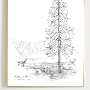Pine Tree Wedding Guestbook: Deer, Buck & Ducks Signature Print