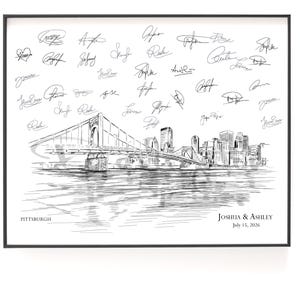 Guest Book Pittsburgh Skyline Guest Book, Wedding Sign-in, Wedding, Custom, Guest Book Alternative, Unique Guestbook, , Guest Book Ideas