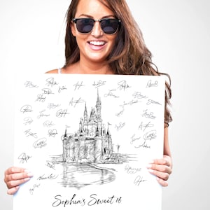 Sweet 16 Guest Book Disney World Castle Bat Mitzvah Guestbook Fairytale Birthday Party Alternative Sign-in Quince Guestbook Decor